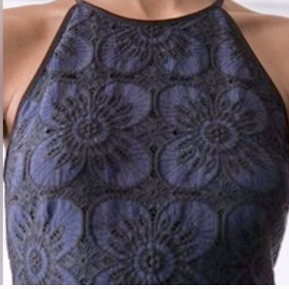 Banana Republic ~ Navy Black Lace Floral Halter Midi Cocktail Dress Size 4 - Picture 16 of 16